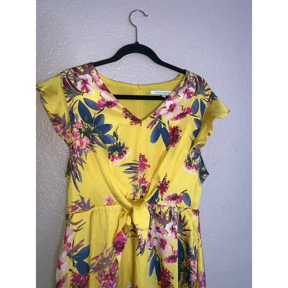 Julia Jordan Yellow Floral Dress size 10 Flutter Sleeve French Twill Midi - Picture 4 of 8